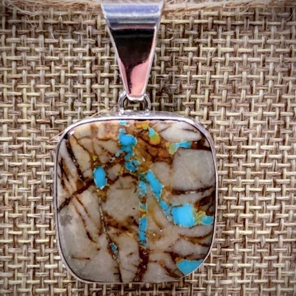 Sterling Silver Pendant with Large Blue & Brown Turquoise Stone